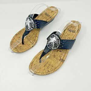 Impo Womens Black & Silver Woven Thong Wedge Heel Slip‎ On Sandals Size 10W